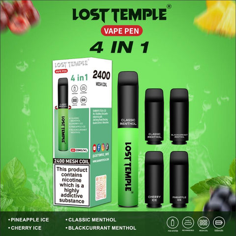 4 in 1 Lost temple 2400 Puffs Disposable Pod System Kit Vape Club UK