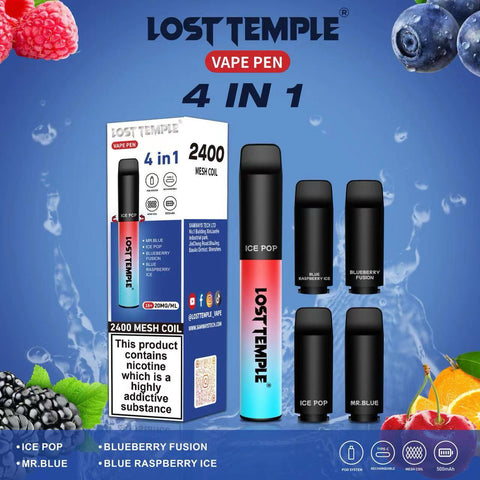 4 in 1 Lost temple 2400 Puffs Disposable Pod System Kit Vape Club UK