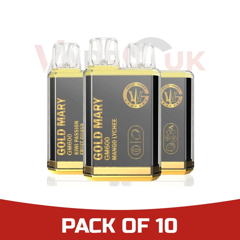 Gold Mary GM600 Disposable Vape Puff Bar Pod Device Box of 10 vapeclubuk.co.uk