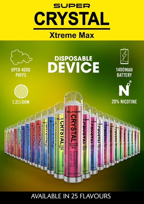 Super Crystal Xtreme Max 4000 Disposable Vape Pod Box of 10 vapeclubuk.co.uk